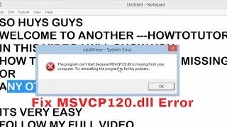 How To Fix MSVCP120dll File Missing system Error Windows 78110 [upl. by Schinica]