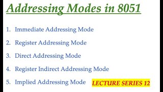 Addressing Modes in 8051 Microcontroller and its Interfacing Lecture Series 12 [upl. by Defant]