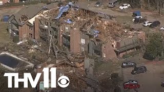 Helicopter shows miles of storm damage  Arkansas tornadoes [upl. by Garik]