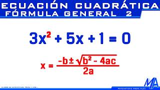 Ecuacion cuadrática  Segundo grado por Fórmula General  Ejemplo 2 [upl. by Latnahc]