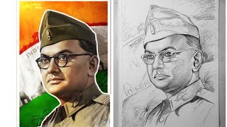 Independence Day Drawing Netaji Subhash Chandra Bose Drawing Outline Tutorial [upl. by Arimihc]