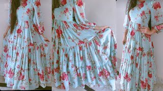 Frill  layered dress cutting and stitching [upl. by Ozzie258]