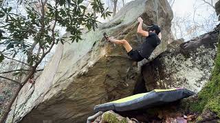 New River Gorge Bouldering  Hawks Nest SP  Mega Schlong V10 [upl. by Shum611]