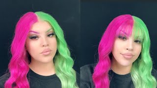 Half green amp half pink wig tutorial  Upretty hair [upl. by Damian]