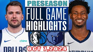 Dallas Mavericks Vs Memphis Grizzlies Full Game Highlights Oct 52024 NBA Preseason [upl. by Leroi]