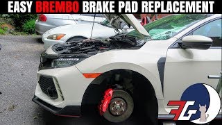 How to Install Brembo Brake Pads EASY  Honda Civic Type R Brake Replacement [upl. by Oirom]