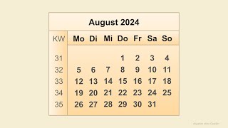 Kalender August 2024 [upl. by Eaver]