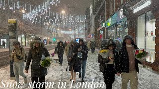 London SNOW Walk ⛄ Finally Snowing Central London 2022  London Best Christmas Lights tour in Snow [upl. by Nalliuq]