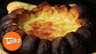 How To Make Cheese Fondue Pumpkin And Garlic Bread Bones  Halloween Party Food  Twisted [upl. by Samtsirhc]