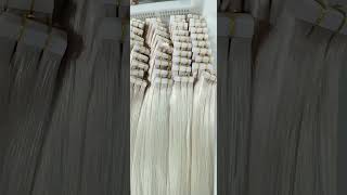 Ice Blonde Seamless Tapein Remy Human Hair Extensions tapeins keratintiphair remihumanhair [upl. by Ainod]