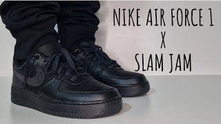 Nike Air Force 1 x Slam Jam Black Off Noir On Foot Sneaker  Detailed Look  DX5590 001 [upl. by Alidis938]