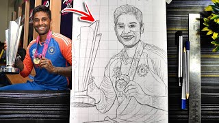 Surya Kumar Yadav drawing with T20 Champions trophy🏆 How to draw Surya Kumar YadavOutline Tutorial [upl. by Virgy]