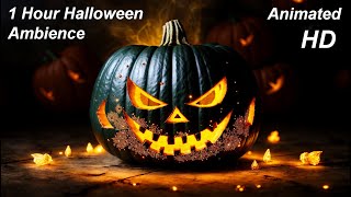 Animated Halloween Ambience  Flaming JackoLantern Fireplace amp Forest Sounds  No Music No Ads [upl. by Avid]