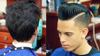 Pompadour Haircut Tutorial with Hard Part  by MC Barber [upl. by Cassady]