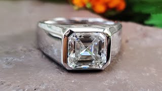 442 CT Asscher Cut Colorless Moissanite Bezel Set Mens Engagement Ring  Mens Solitaire Ring [upl. by Merlin]