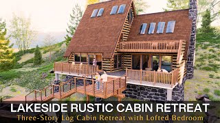 Rustic Lake House Living ThreeStory Log Cabin Retreat with Loft Bed Design Amidst Lush Greenery [upl. by Keisling862]