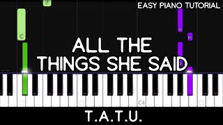 Tatu  All The Things She Said Easy Piano Tutorial [upl. by Farmelo]