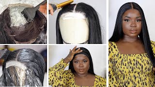 HOW I CUSTOMIZE MY CLOSURE WIG  BLEACH PLUCK JET BLACK DYE  Cranberry Hair [upl. by Mont]