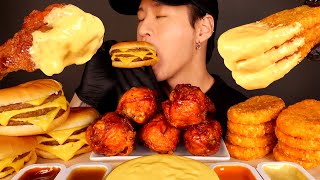 ASMR CHEESY BBQ CHICKEN amp TRIPLE CHEESEBURGERS amp HASH BROWNS No Talking EATING SOUNDS [upl. by Richer]