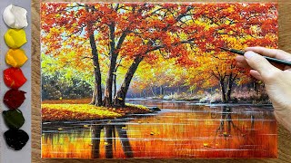 How to paint a landscape  Autumn acrylic painting  Art painting [upl. by Yordan]