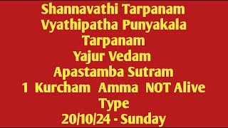 Shannavathi Tarpanam Vyathipadha Punyakalam Yajur Vedam Apastambam 1 Kurcham Amma NOT Alive 201024 [upl. by Leaj]