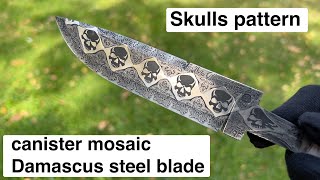 SkullPattern Canister Damascus Blade – Available at Noblie Custom Knives [upl. by Dagall903]