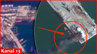 Satellite image shows another sunken Russian ship in Feodosiia [upl. by Raamal]