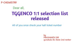 TGGENCO 11 selection list released  tsgenco chemistry chemistryexam [upl. by Sosthenna]