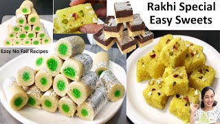 3 Easy Raksha Bandhan Special Sweets  Kaju Roll  Instant Coconut Burfi  Instant Chocolate Burfi [upl. by Anierdna]