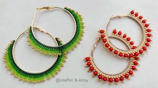 BEADED HOOP EARRINGS TUTORIAL🤍BEADS JEWELRY MAKING🤍 Useful amp Easy [upl. by Yazbak937]