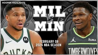 Milwaukee Bucks vs Minnesota Timberwolves Full Game Highlights  Feb 8  2024 NBA Season [upl. by Goltz]