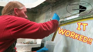 BUILDING UP LOW SPOTS OF THE TRANSOM WITH FIBERGLASS [upl. by Grata]