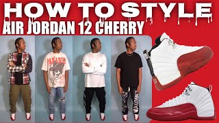 How To Style Cherry Air Jordan 12  Outfit Ideas [upl. by Einohpets]