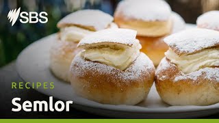 Swedish creamfilled cardamom buns semlor  SBS Food [upl. by Kalagher45]