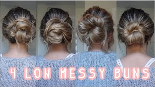 4 WAYS TO DO A LOW MESSY BUN EASY LONG amp MEDIUM HAIRSTYLES [upl. by Cowie]