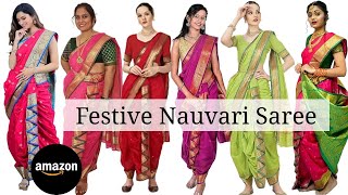 Festive Nauvari saree haul  Wedding use Nauvari saree  beautiful saree haul  Ready made saree [upl. by Aneev]