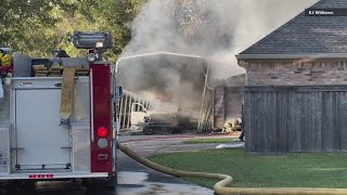 Firefighter taken to hospital after being shocked while battling RV fire in Pinehurst [upl. by Bunting232]