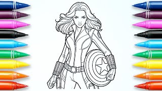 Black Widow Avengers Coloring Page  Marvel 5  Superhero Art for Kids [upl. by Kenyon944]