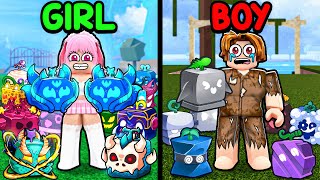 Begging For FRUITS As A GIRL Vs BOY For 24 Hours Blox Fruits [upl. by Onoitna]