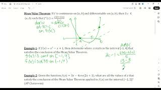 AP Calc AB 5 1 Mean Value Theorem [upl. by Nitaj]