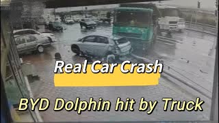 BYD Dolphin being hit by heavy truck [upl. by Eendyc514]