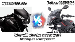 Bajaj Pulsar 180F BS6 VS TVS Apache 180 BS6 detailed side by side specifications comparison 2020 [upl. by Gnes983]