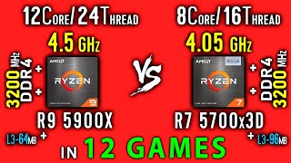 Ryzen 9 5900x vs Ryzen 7 5700x3D Test in 12 Games or R7 5700x3D vs R9 5900x [upl. by Yenrab]