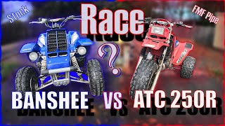 Honda ATC 250R races a Yamaha banshee Who wins Stock vs FMF piped ATC 250R [upl. by Ecyac376]