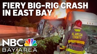 Bigrig crash fire shuts down lanes of East Bay highway [upl. by Isabelle]