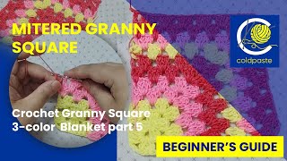 Easy Mitered Granny Square 3Color Tutorial  Part 5 of Granny Square Blanket for Beginners [upl. by Anirba]