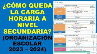 Soy Docente ¿CÓMO QUEDA LA CARGA HORARIA A NIVEL SECUNDARIA ORGANIZACIÓN ESCOLAR 2023 – 2024 [upl. by Gordan]