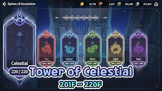 SoA  Climbing the Tower of Celestial 201F  220F Summoners War Chronicles [upl. by Ralyt630]