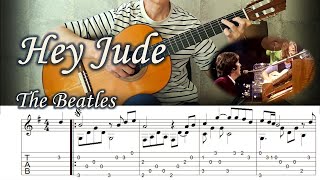 Hey Jude  The Beatles  Fingerstyle Guitar  TAB Lyrics [upl. by Suolkcin]