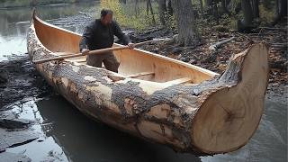 How this Survival Expert Turned a Massive Log into Amazing CANOE  by OutbackMike [upl. by Egroeg230]